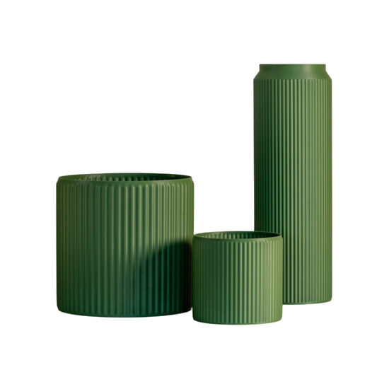 Olíva zöld bordázott virágtartó kollekció "Olive Line Collection"